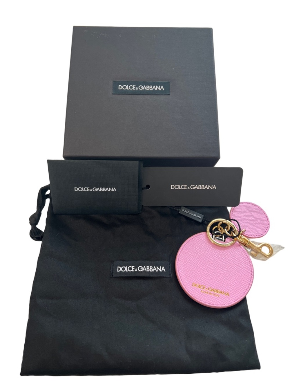 Dolce & Gabbana Pink Leather Round Mirror Keyring Charm NIB